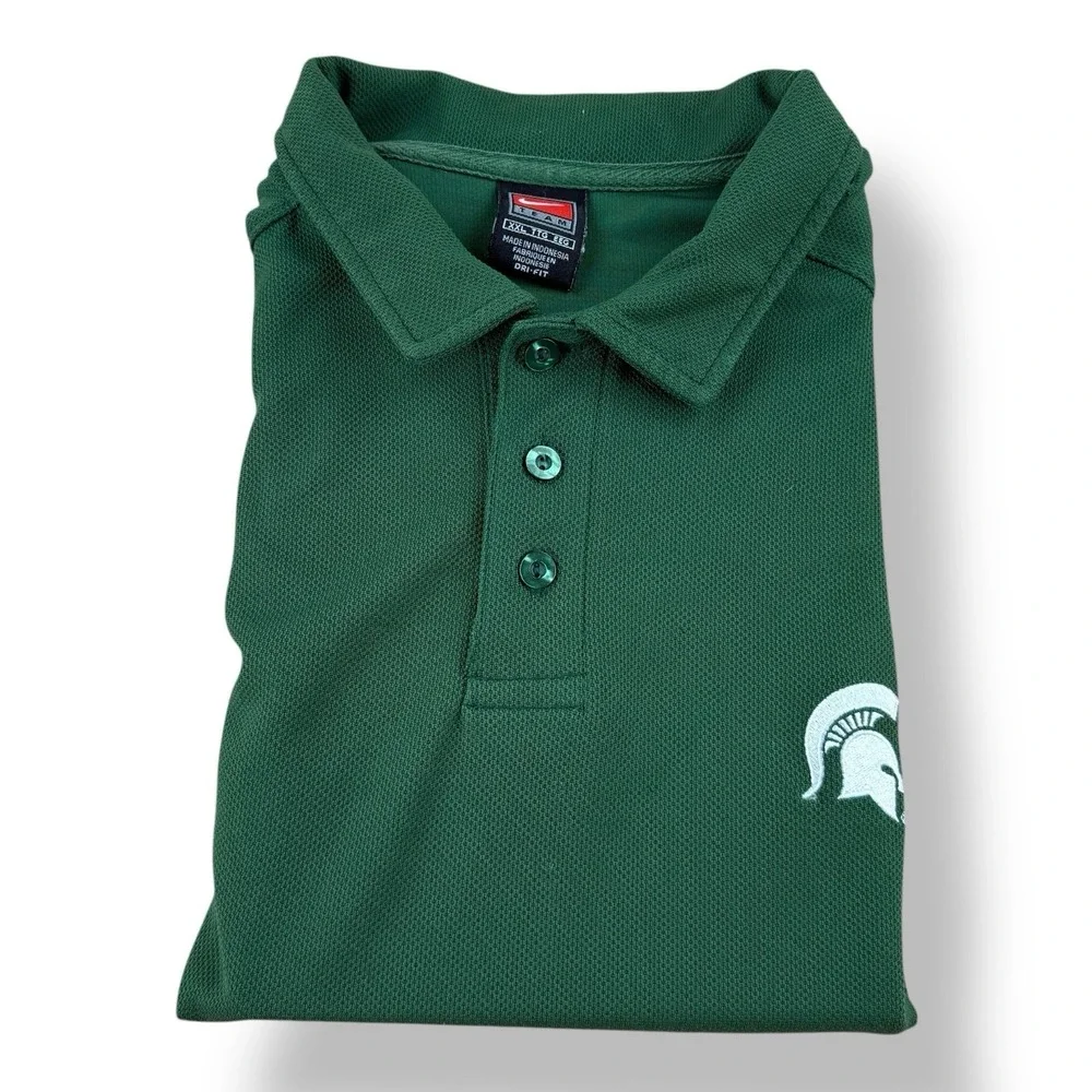 Nike Team Dri-Fit Polo 2XL Green Michigan State Spartans Vintage Y2K Short Sleev